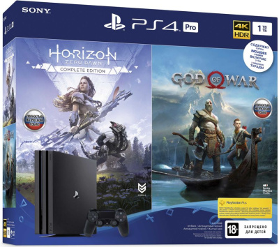 Игровая консоль PLAYSTATION 4 Pro с 1 ТБ памяти, играми God of War, Horizon: Zero Dawn